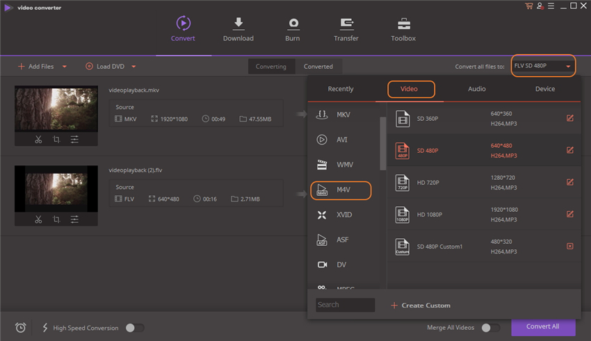 convert mkv to m4v - choose format