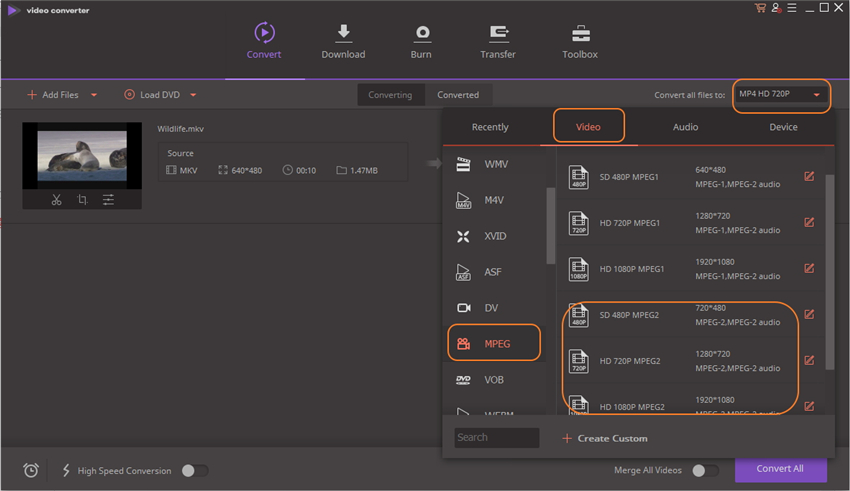 convert mkv to mpeg4 - choose files