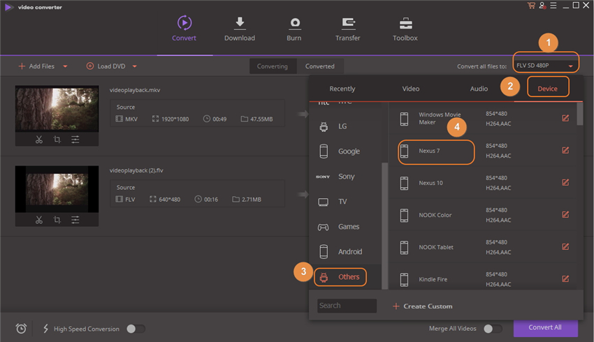 convert mkv to nexus 7 - choose format