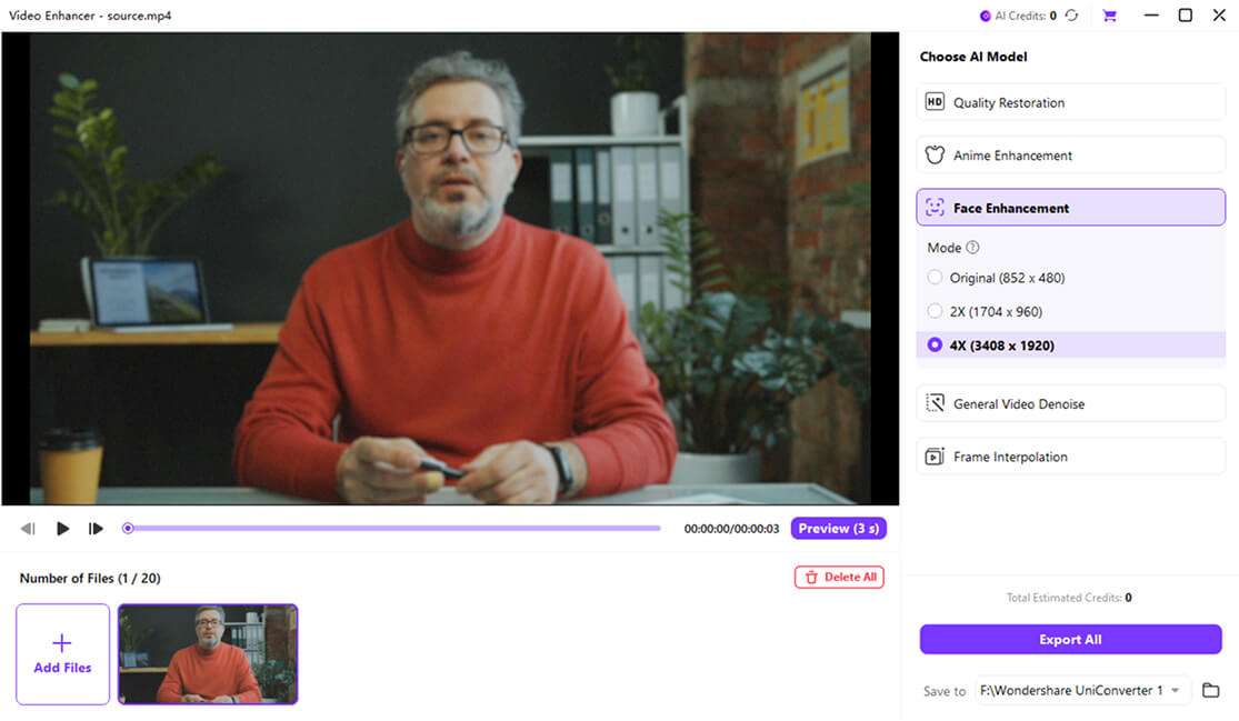 Upload video files and choose AI model